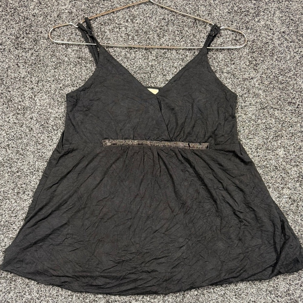 Fransa Cami Top Women S Black Sequin Empire Waist V-Neck Tank Sleeveless Goth